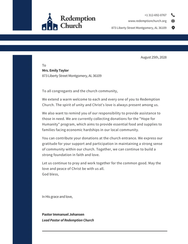 Simple Navy Church Letterhead Template