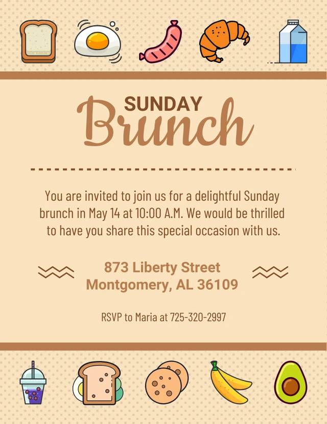 Brown Minimalist Playful Illustration Sunday Brunch Invitation Template