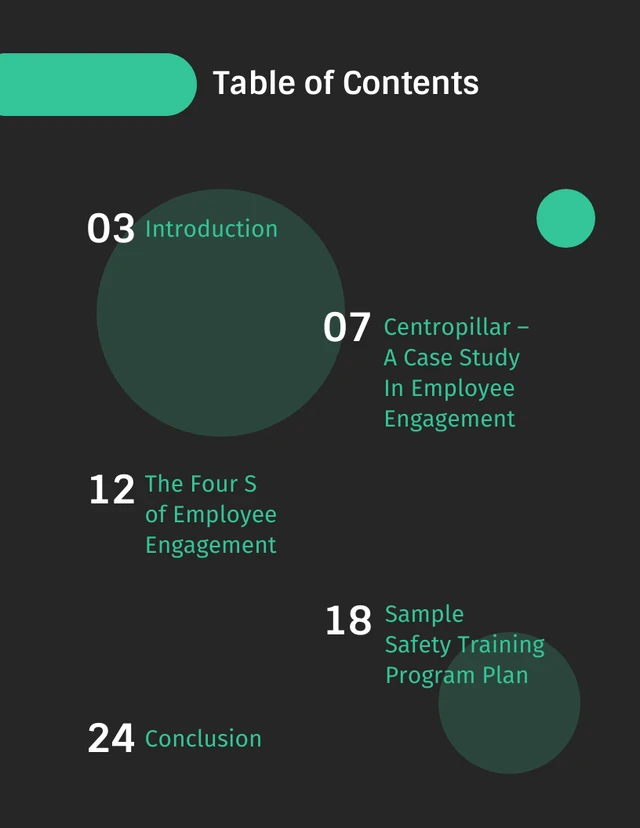 Dark Employee Safety Handbook Template Table of Contents Template