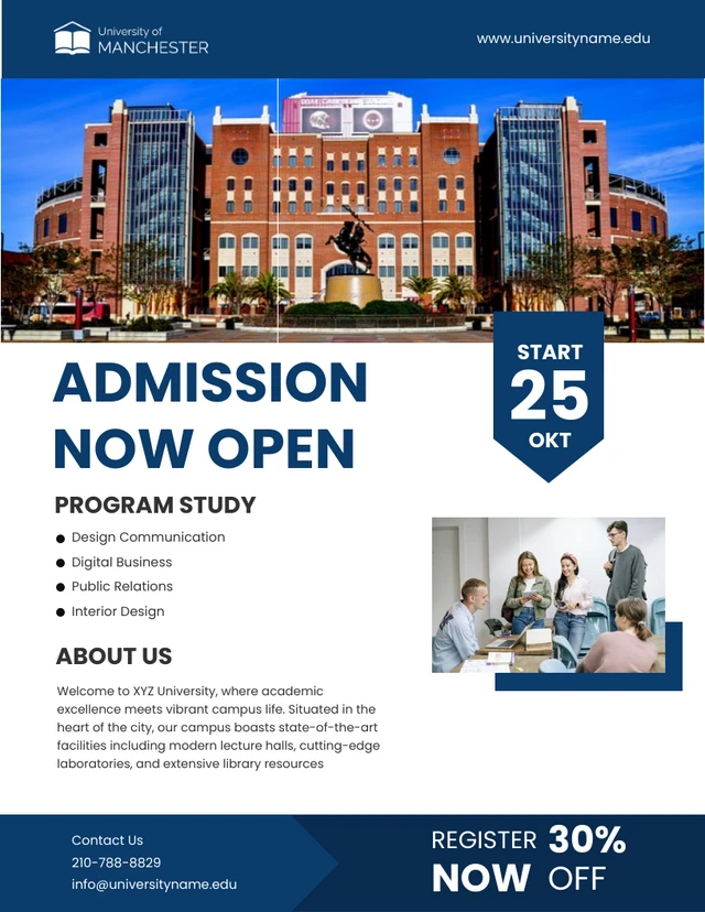 Blue and White Modern University Promotion Template
