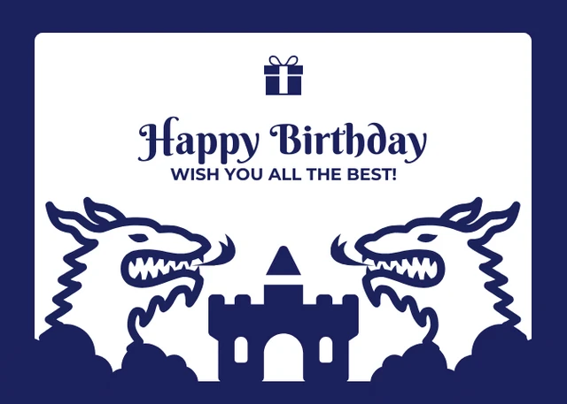 Navy And White Playful Classic Illustration Castle Birthday Postcard - Page 1