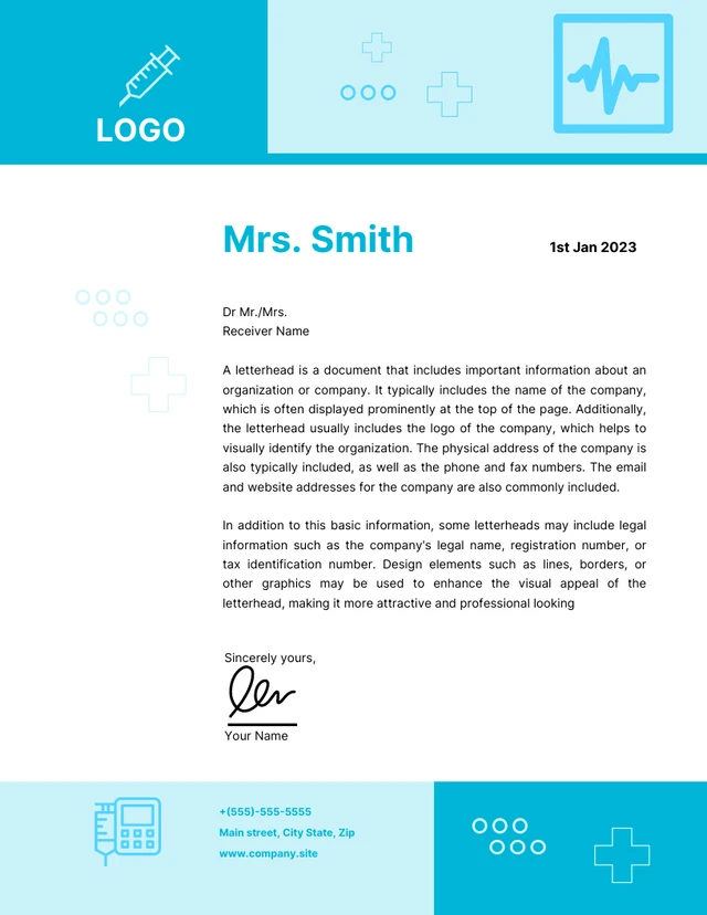 White And Blue Minimalist Doctor Letterhead Template
