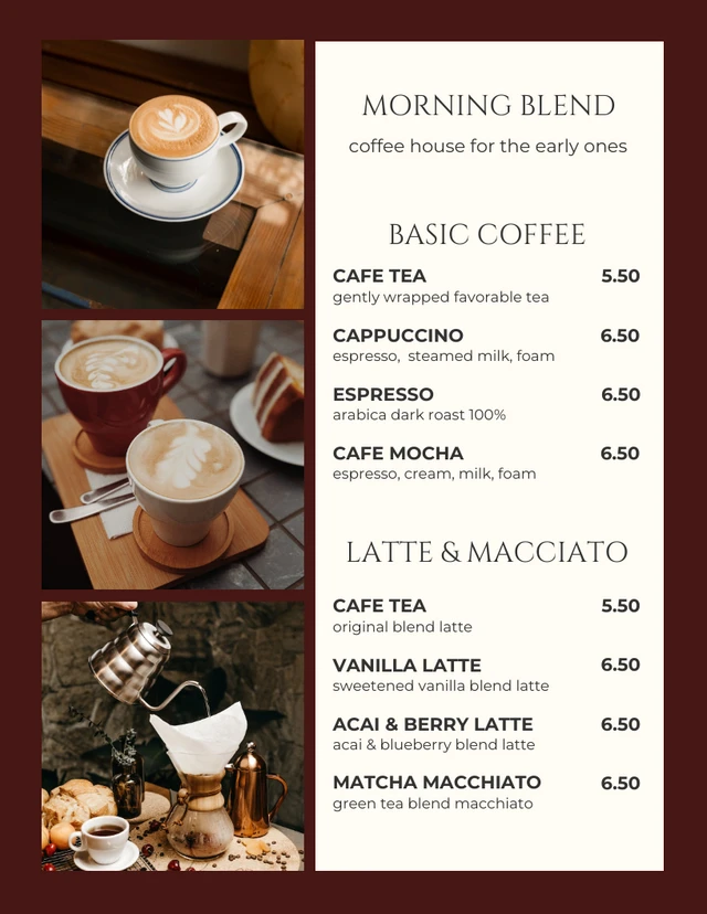 Dark Brown And Beige Modern Aesthetic Coffee Breakfast Menu Template