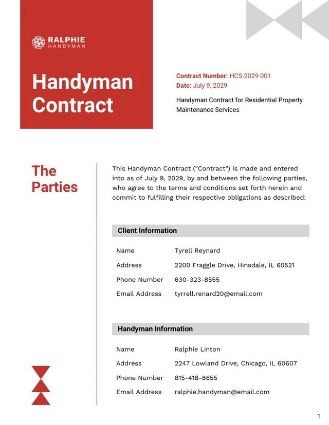 Handyman Contract Template - Page 1