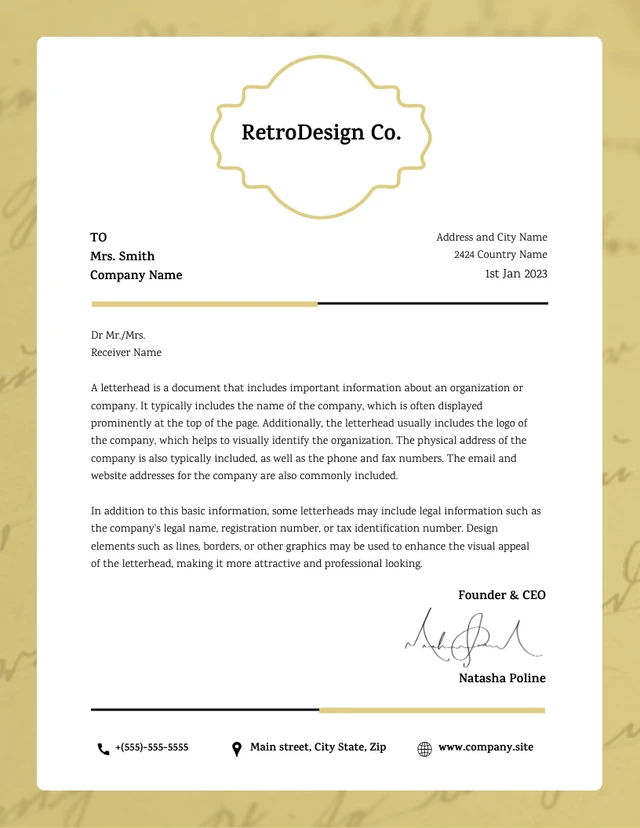 White And Yellow Retro Texture Vintage Letterhead Template
