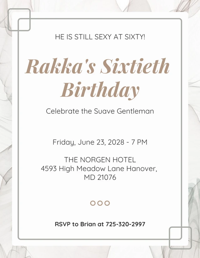 Broken White Abstract 60th Birthday Invitation Template