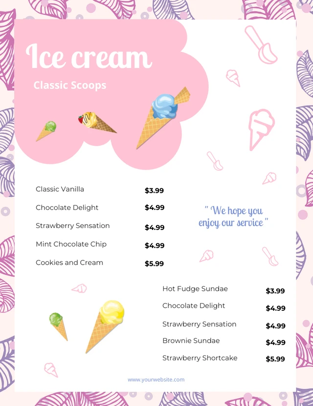 Pink White Simple Ice Cream Menu Template