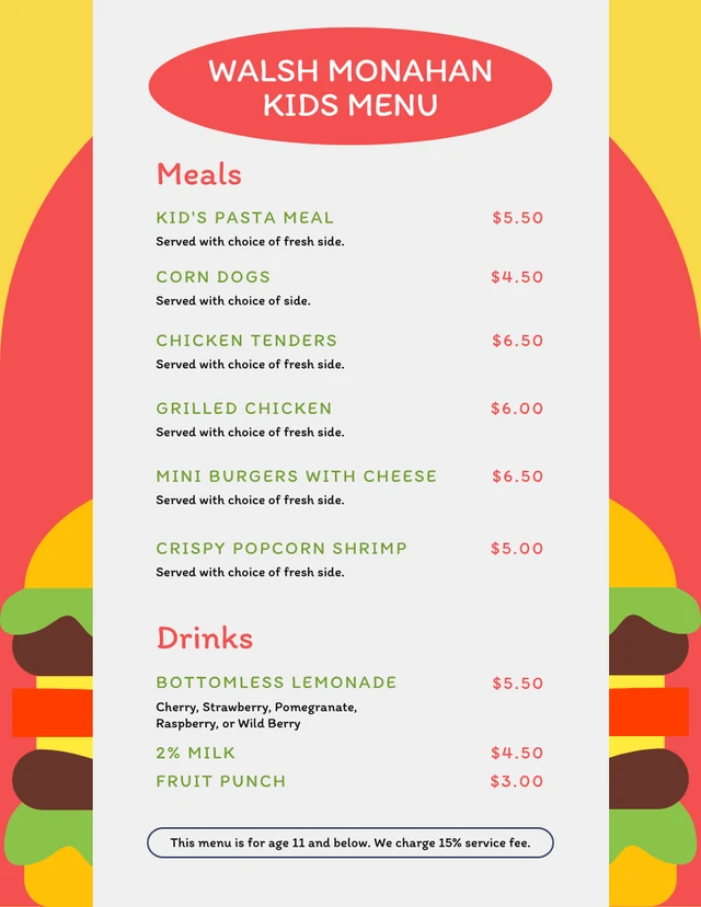 Yellow Playful Illustration Kids Menu Template