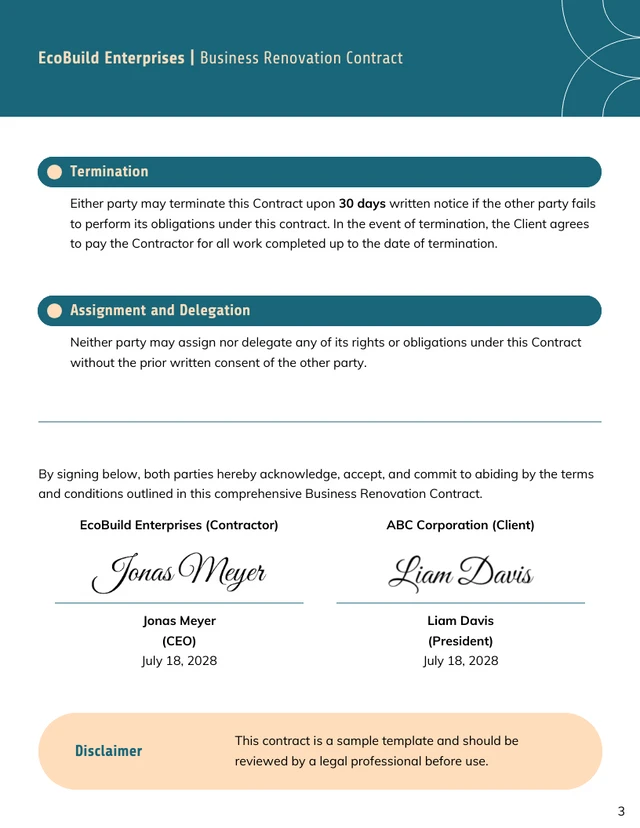 Business Renovation Contract Template - Page 3