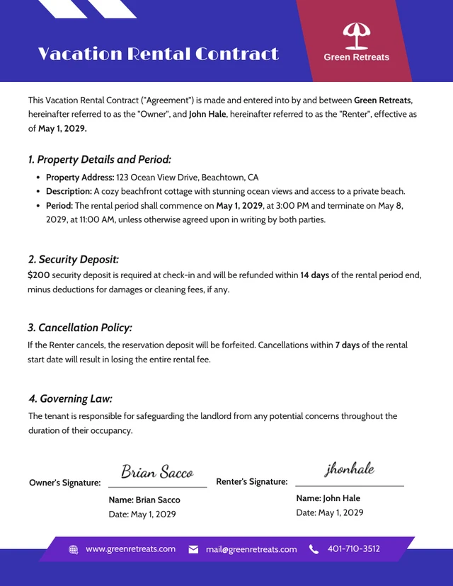 Vacation Rental Contract Template