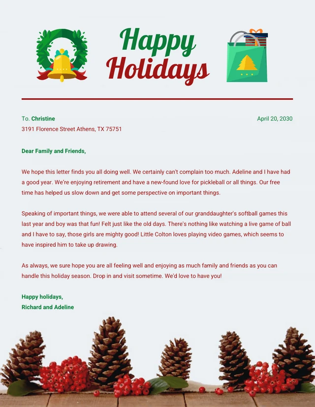 Green And Red Simple Illustration Business Happy Holiday Letterhead
