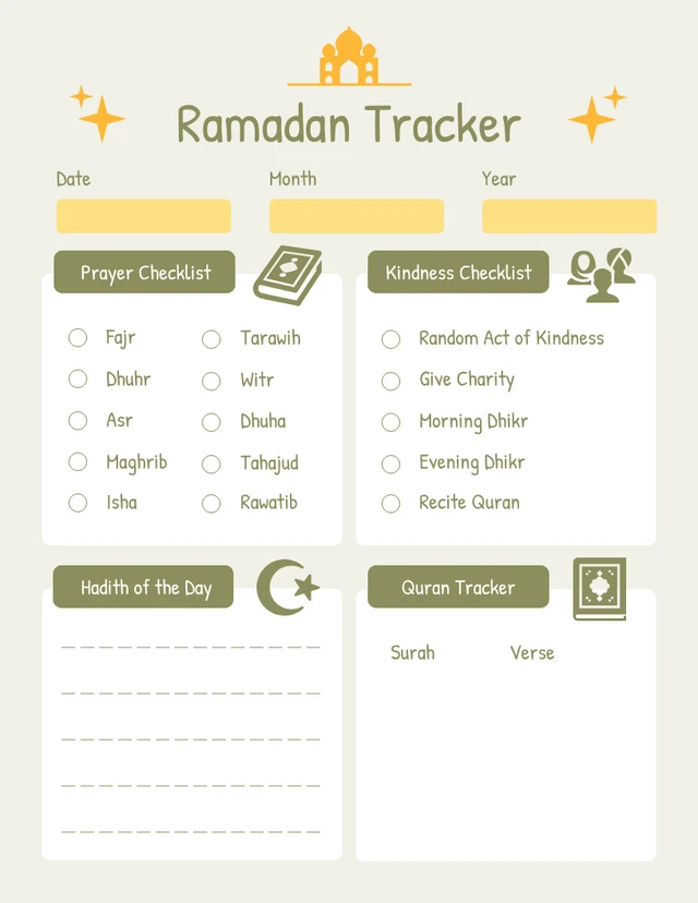 Light Green Modern Ramadan Tracker Schedule Template