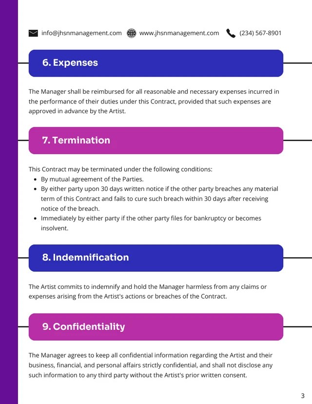 Artist Management Contract Template - Page 3