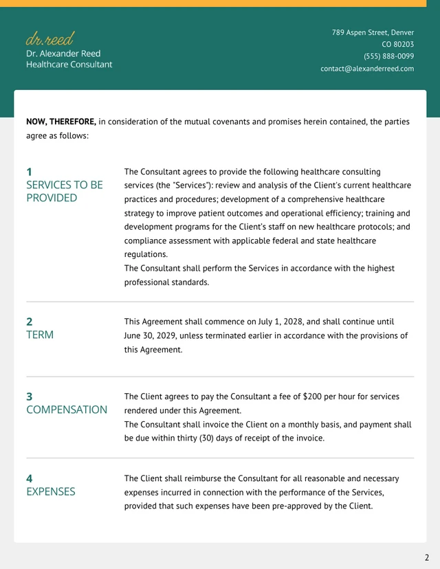 Healthcare Consulting Contract Template - Page 2