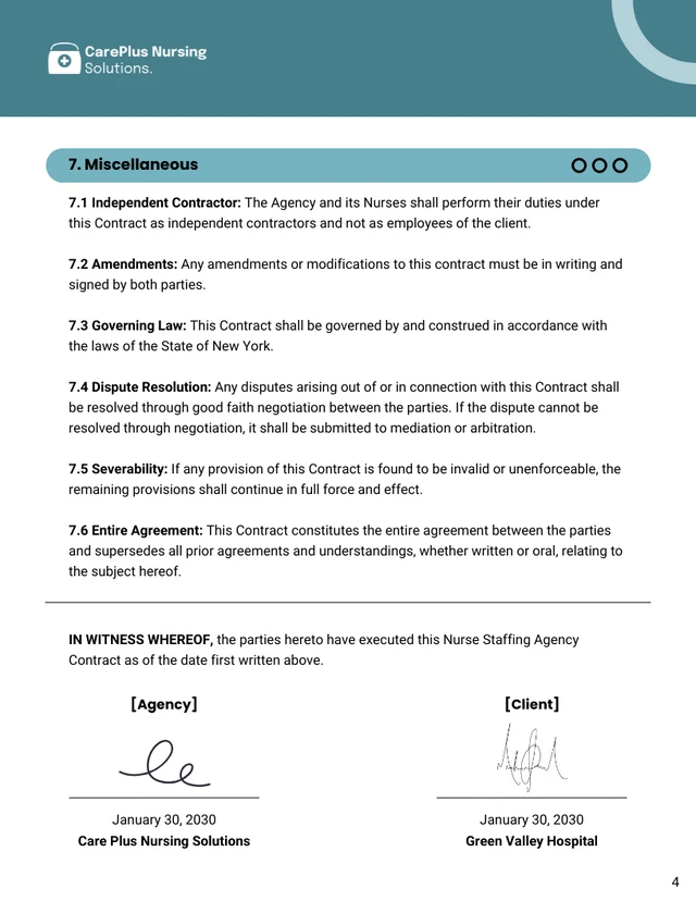 Nurse Staffing Agency Contract Template - Page 4