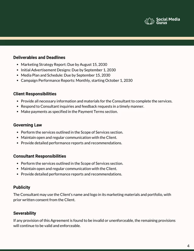 Social Media Consultant Contract Template - Page 4