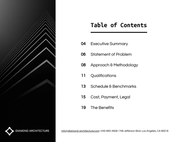 Minimalist Architecture Business Plan Table of Contents Template