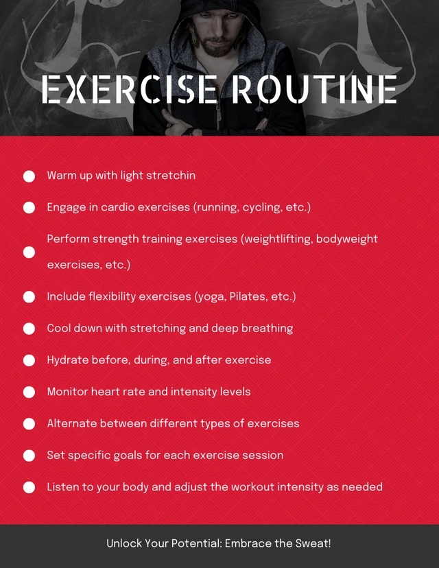 Red And Black Minimalist Exercise Routine Daily Checklist Template