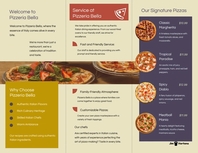 Retro Orange Pizza Reastaurant Tri-fold Brochure - Page 2