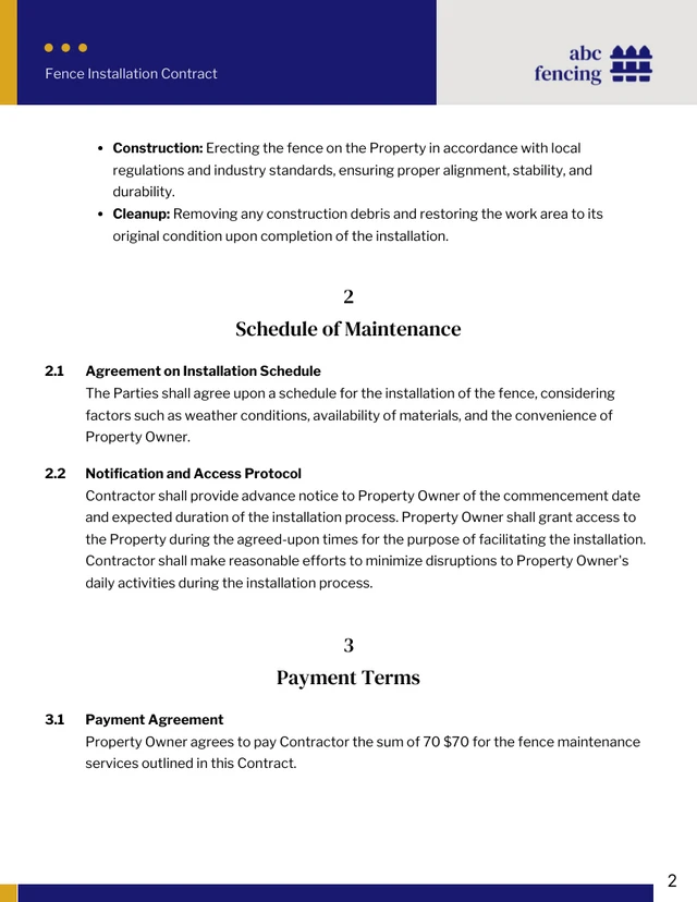 Fence Installation Contract Template - Page 2