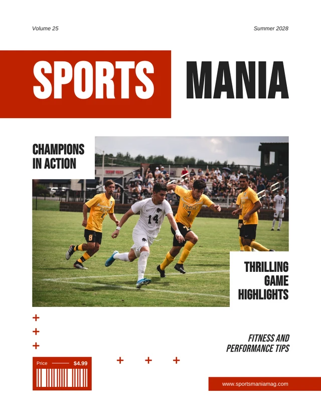 White and Red Sports Magazine Cover Template