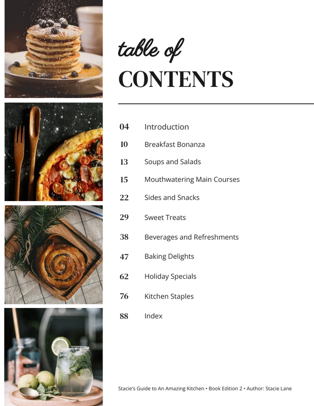 Minimalist Recipe Table of Contents Template