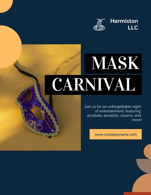 Navy and Yellow Mask Carnival Invitation Poster Template
