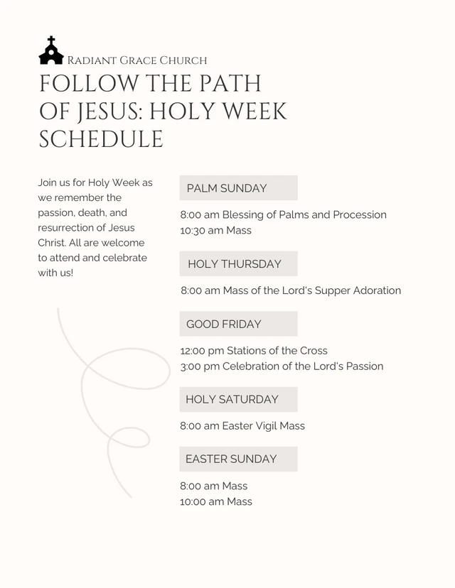 Simple Cream Holy Week Schedule Poster Template