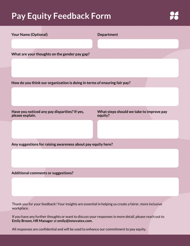 International Equal Pay Day Feedback Form Template