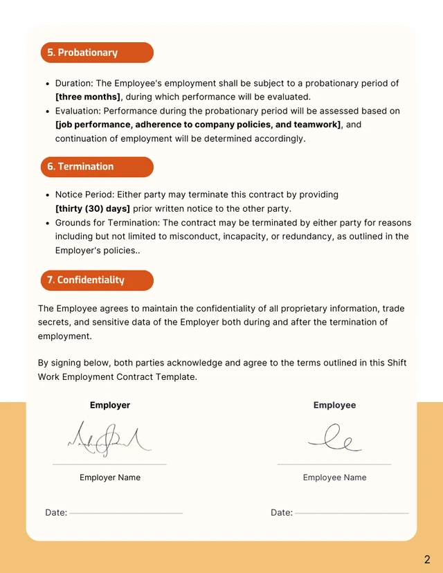 Shift Work Employment Contract Template - Page 2