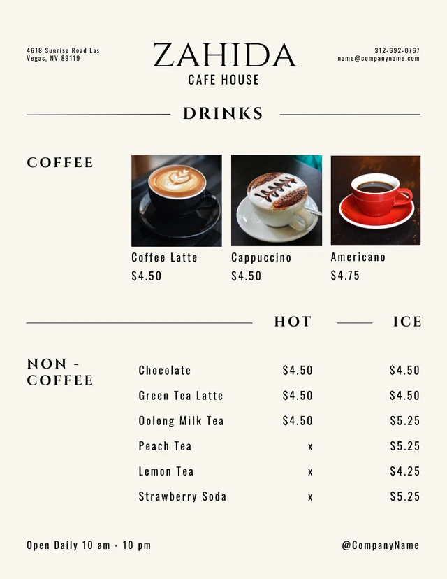 Light Yellow Modern Simple Cafe Menu Template