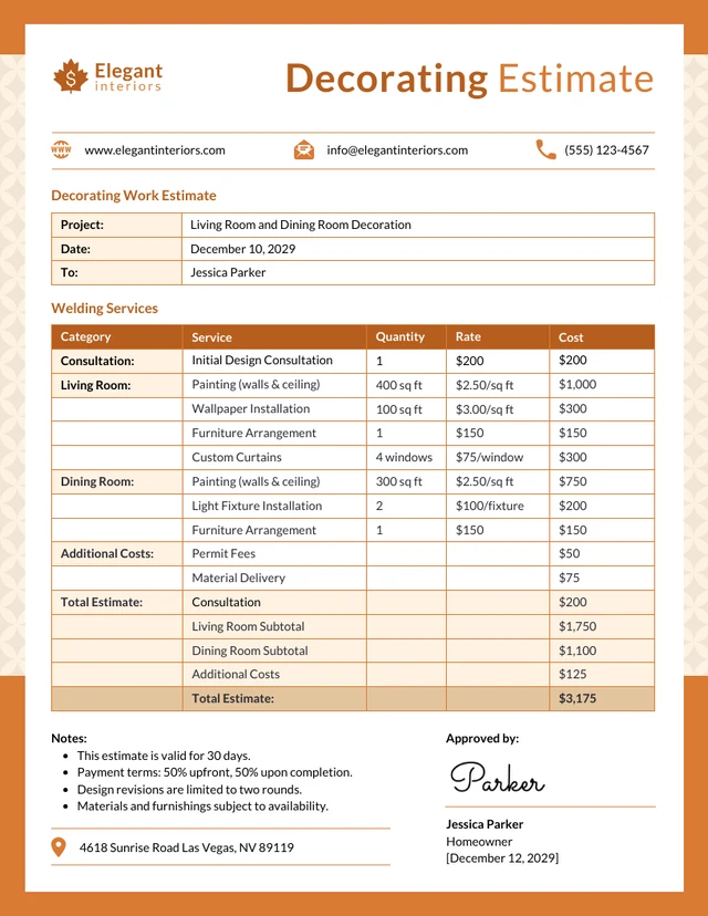 Decorating Estimate Template