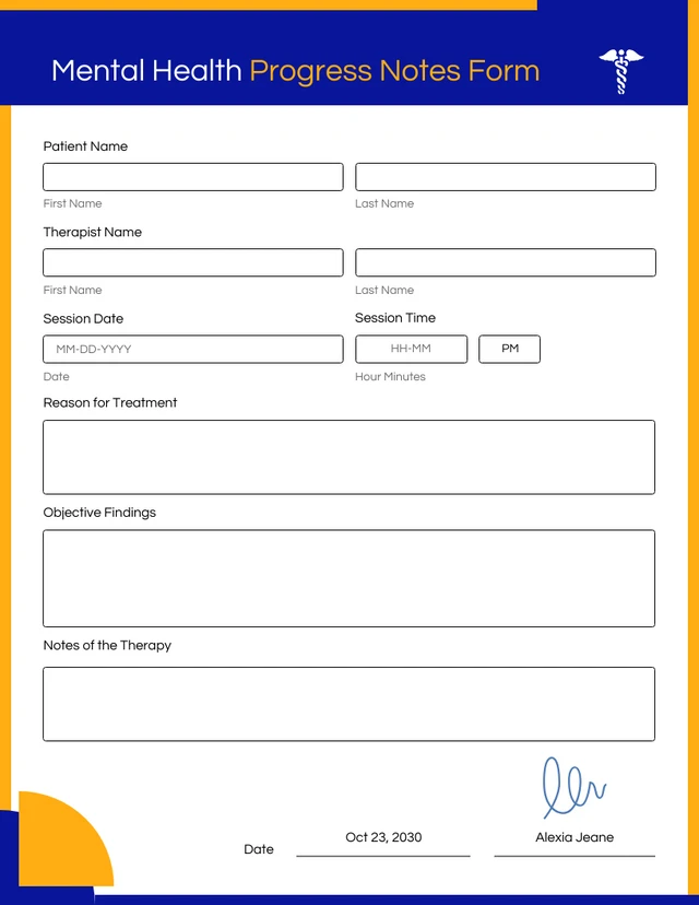 Mental Health Progress Notes Form Template