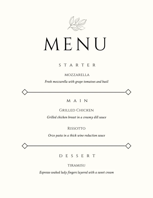 Beige Simple Elegant Menu Template