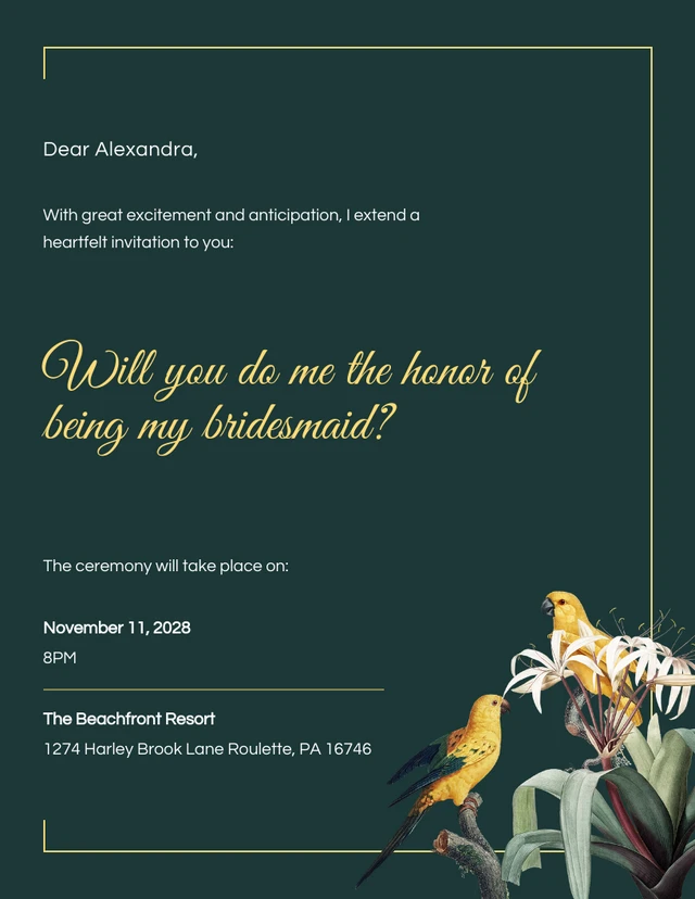 Elegant Green And Yellow Bridesmaid Invitation Template