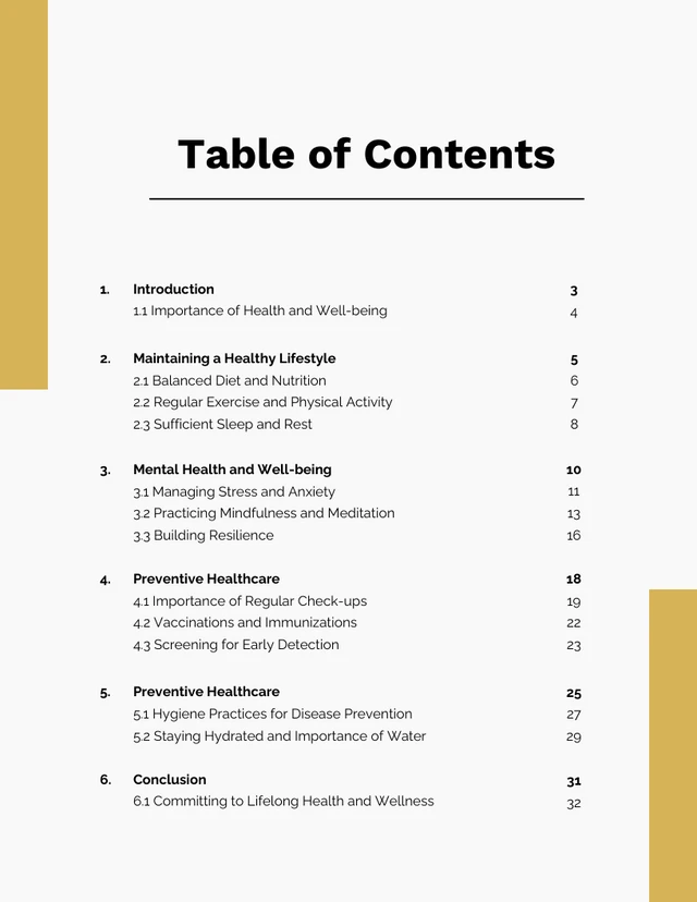 Simple White and Yellow Report Table of Contents Template