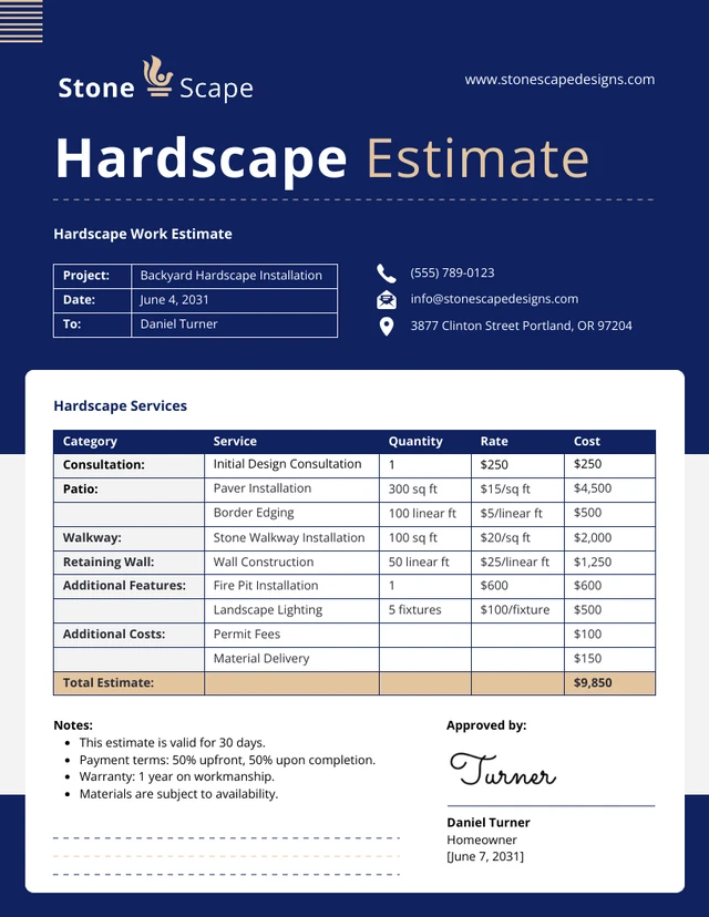 Hardscape Estimate Template