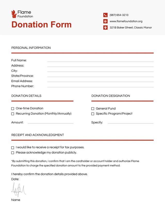 Modern Red and Black Donation Form Template