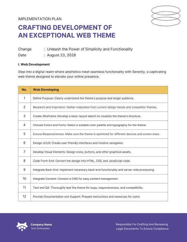 Purple Modern Clean Implementation Plan Template