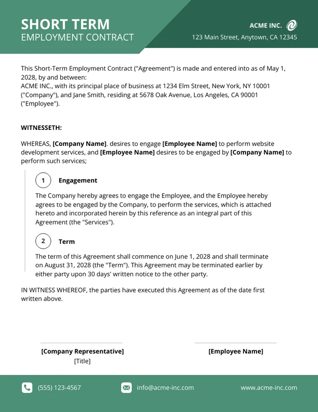 Short Term Employment Contract Template