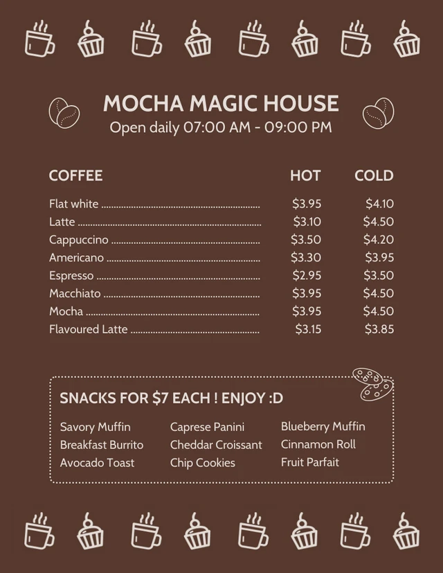 Brown Minimalist Background Coffee Menu Template