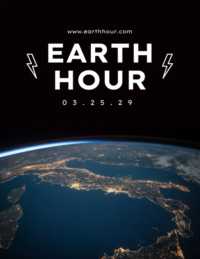 Black Minimalist Cool Earth Hour Poster Template