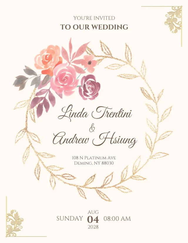 Gold Circular Wedding Reception Card Template
