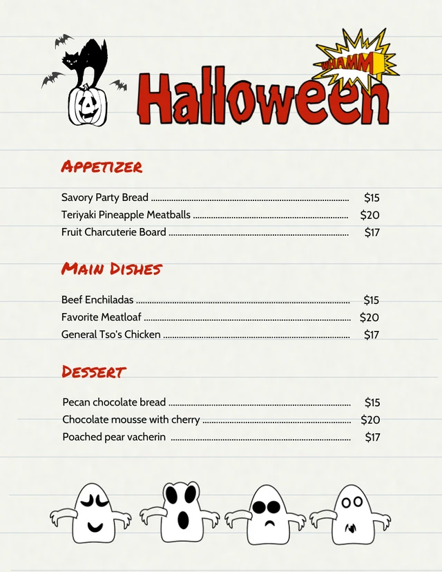 Light Yellow Classic Illustration Halloween Menu Template