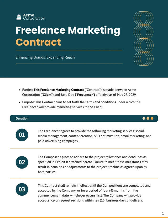 Freelance Marketing Contract Template - Page 1