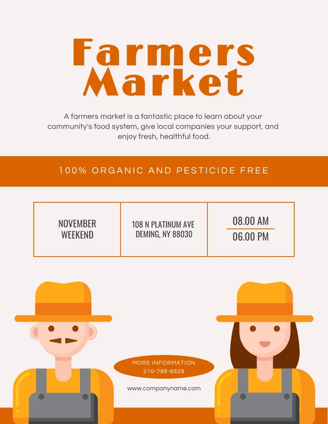 Cream And Orange Simple Illustration Farmers Market Poster Template