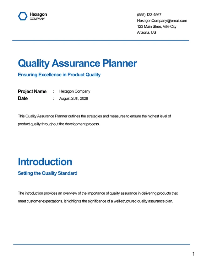 Simple Blue and White QA Plans - Page 1