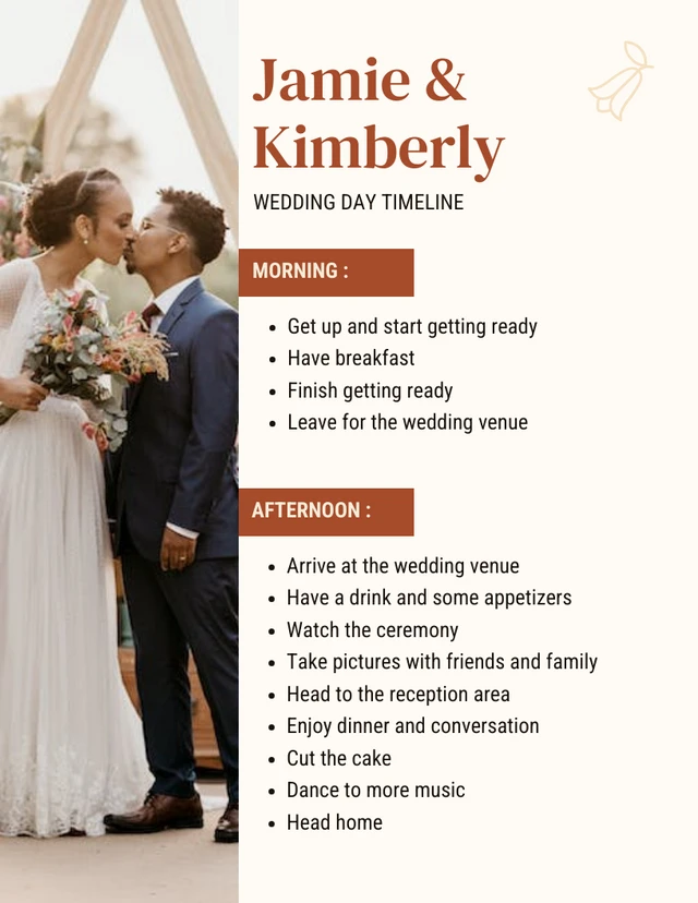 Cream Simple Aesthetic Wedding Day Timeline Template