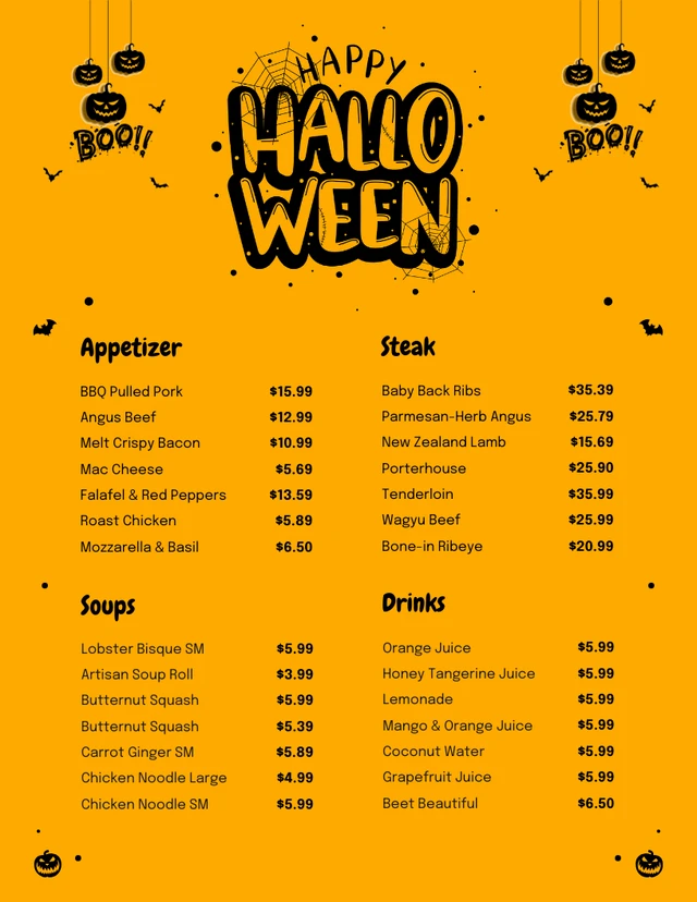 Orange Modern Illustration Halloween Menu Template