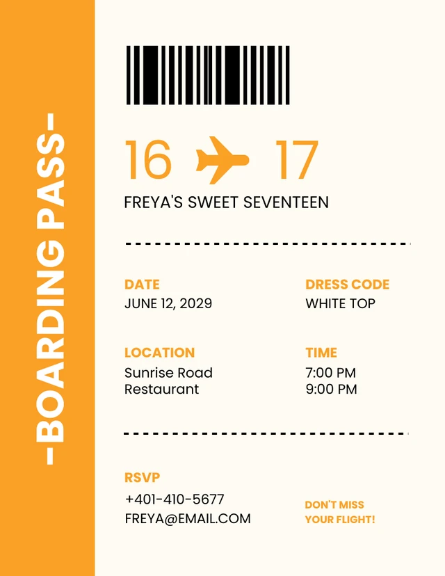 Orange Cream Boarding Pass Invitation Letter Template